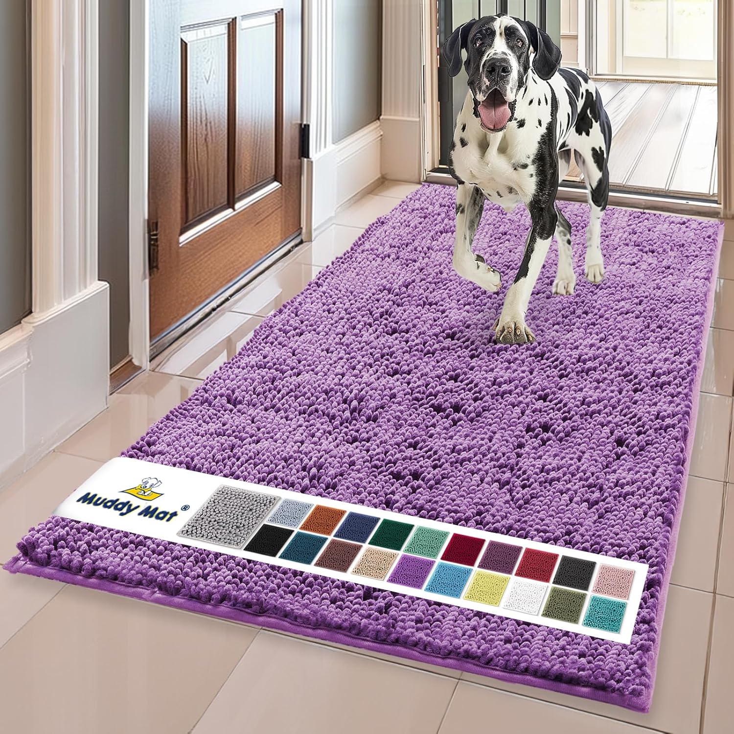 Muddy Mat® | Super Absorbent Door Mat Indoor, Microfiber Quick Dry Chenille Entryway Rug, Non-Slip Front Door Mat, Indoor Mats for Entryway, Machine Washable Pet Rug, Grey 30"x19"